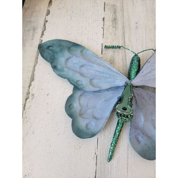 Large blue glitter clip-on butterfly unique ornament Xmas - Picture 8 of 8
